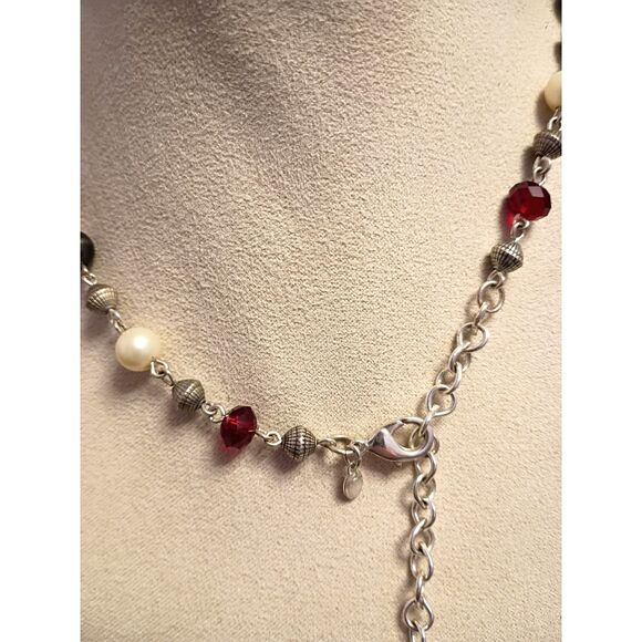 Vintage Premier Crown Designs Red Black Silvertone 36” Beaded Long Wrap Necklace - Picture 6 of 7